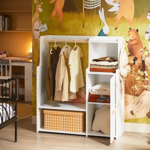 SoBuy Kinderkleiderschrank mit Tür Kleiderständer mit 4 Fächern Weiß KMB110-W