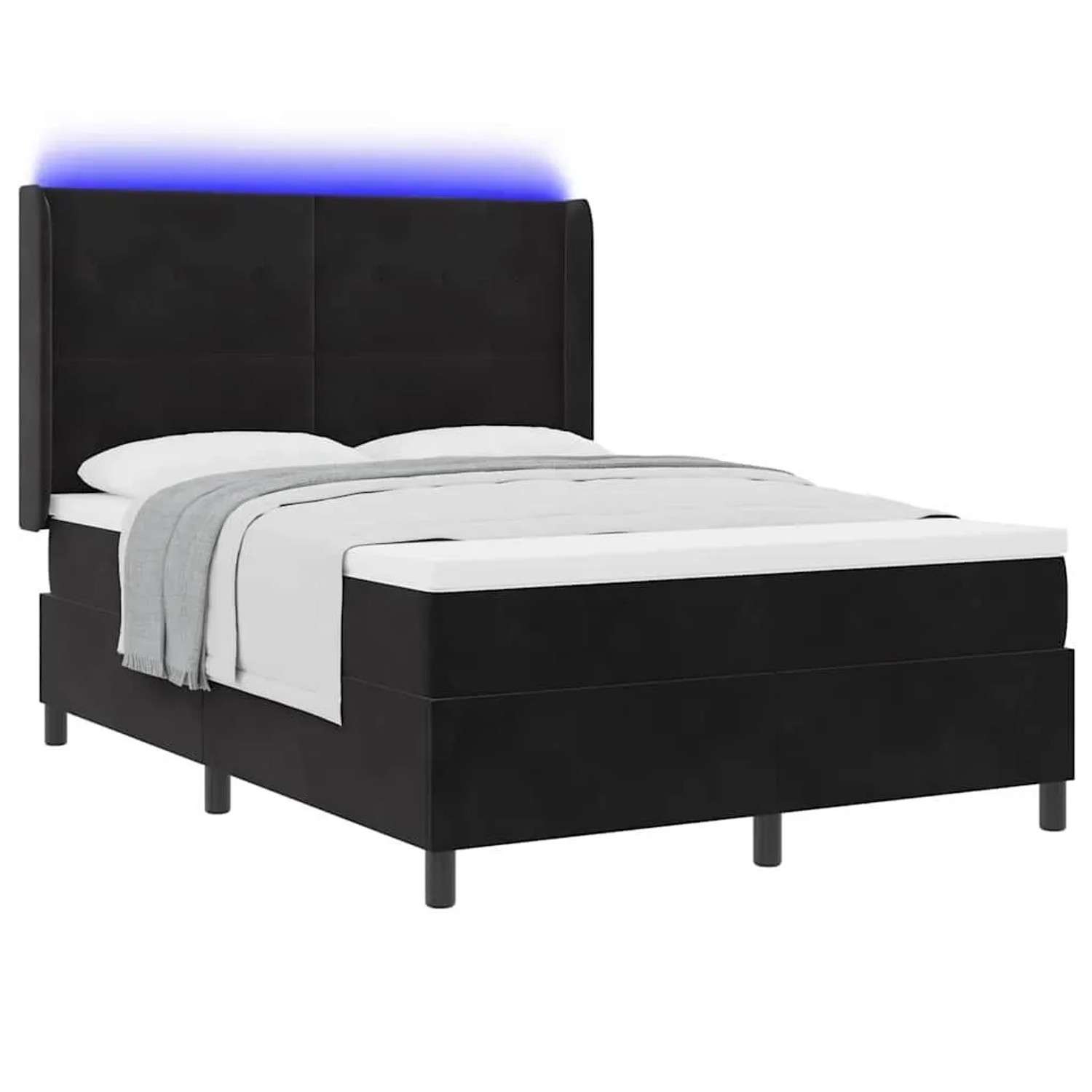 vidaXL Boxspringbett mit Matratze mit LED Schwarz 160 x 200 cm Samt 3343876