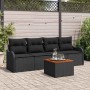 Schwarzes 5-teiliges vidaXL Garten-Sofa-Set aus Poly Rattan mit Tisch und Stauraum.