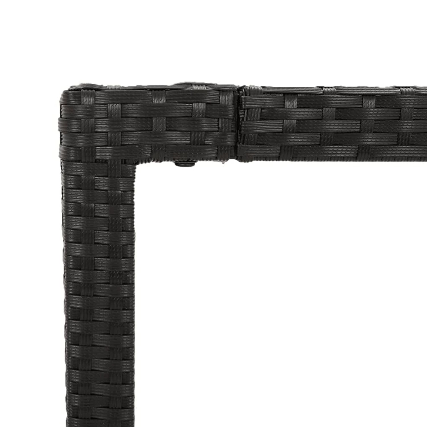 Detailansicht einer schwarzen Gartenmöbel-Ecke aus Poly Rattan der vidaXL Essgruppe.
