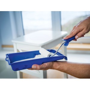 LUX Streich-Set Lack, 4-teilig, mit Farbwalze, Bügel und Farbwanne in blauer Farbe.