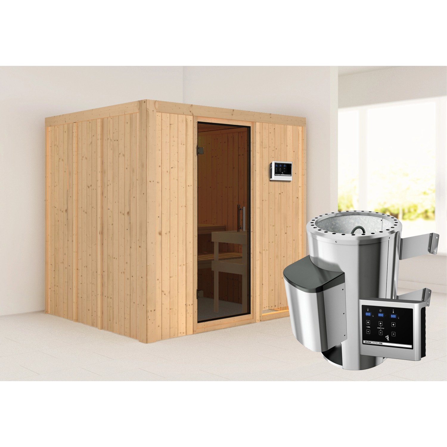 Karibu Sauna Dilja mit Ofen externe Stg.Easy Natur