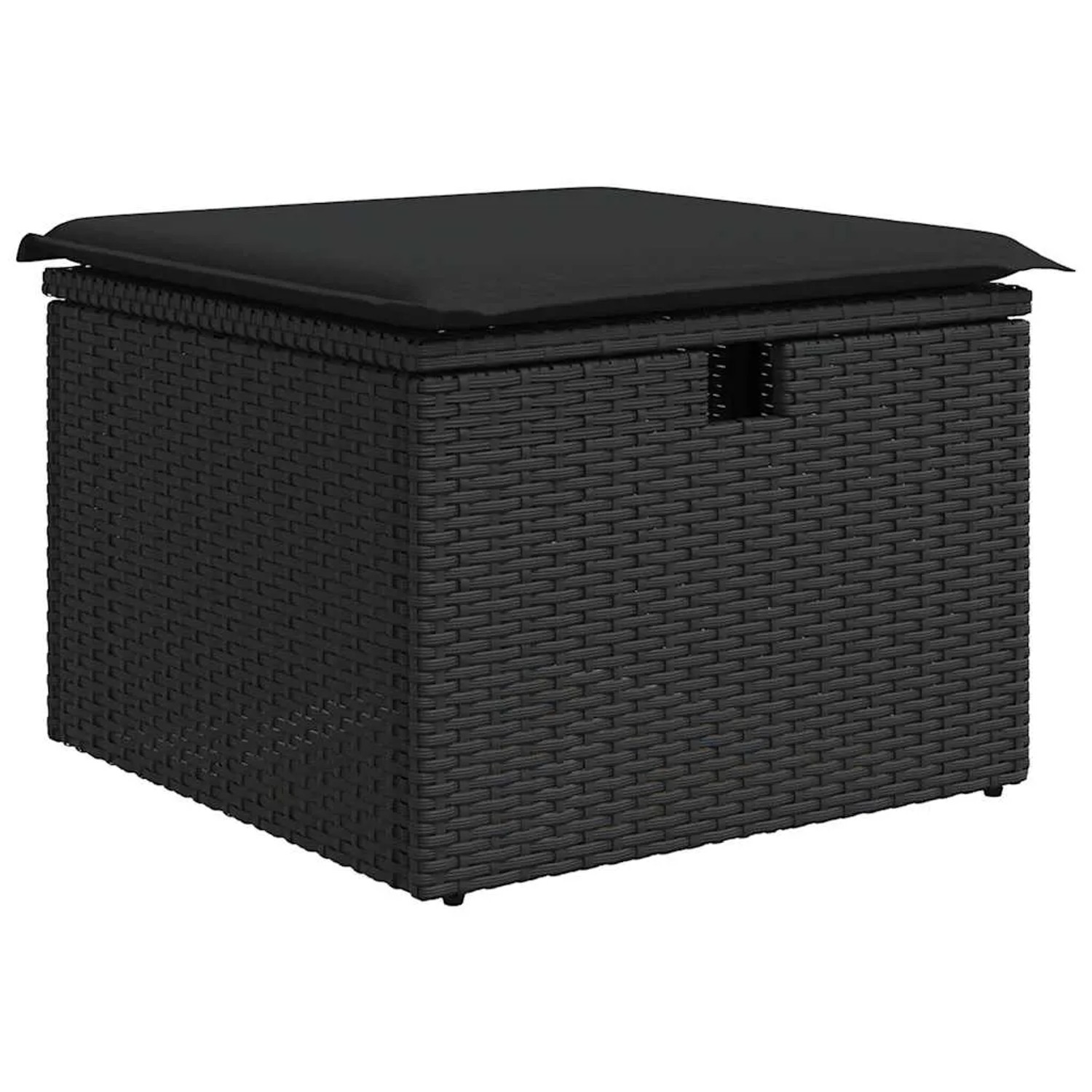 Schwarzer vidaXL Gartenmöbel-Fußhocker aus Rattan mit Kissen, Teil der 9-tlg. Sofagarnitur.