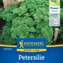 Kiepenkerl Petersilie Darki Samenpackung mit dunkelgrünen, krausen Petersilienpflanzen.