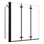 AICA Badewanneaufsatz 130x140cm, 3-teilig mit 75cm Seitenwand, 6mm ESG Glas, schwarzer Rahmen.