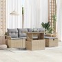 Beiges 6-tlg. vidaXL Garten-Sofa-Set aus Polyrattan mit Kissen und Stauraum.