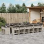 vidaXL 17-tlg. Garten-Essgruppe mit hellgrauem Rattan, Tisch mit Glasplatte und Stühlen mit Kissen.