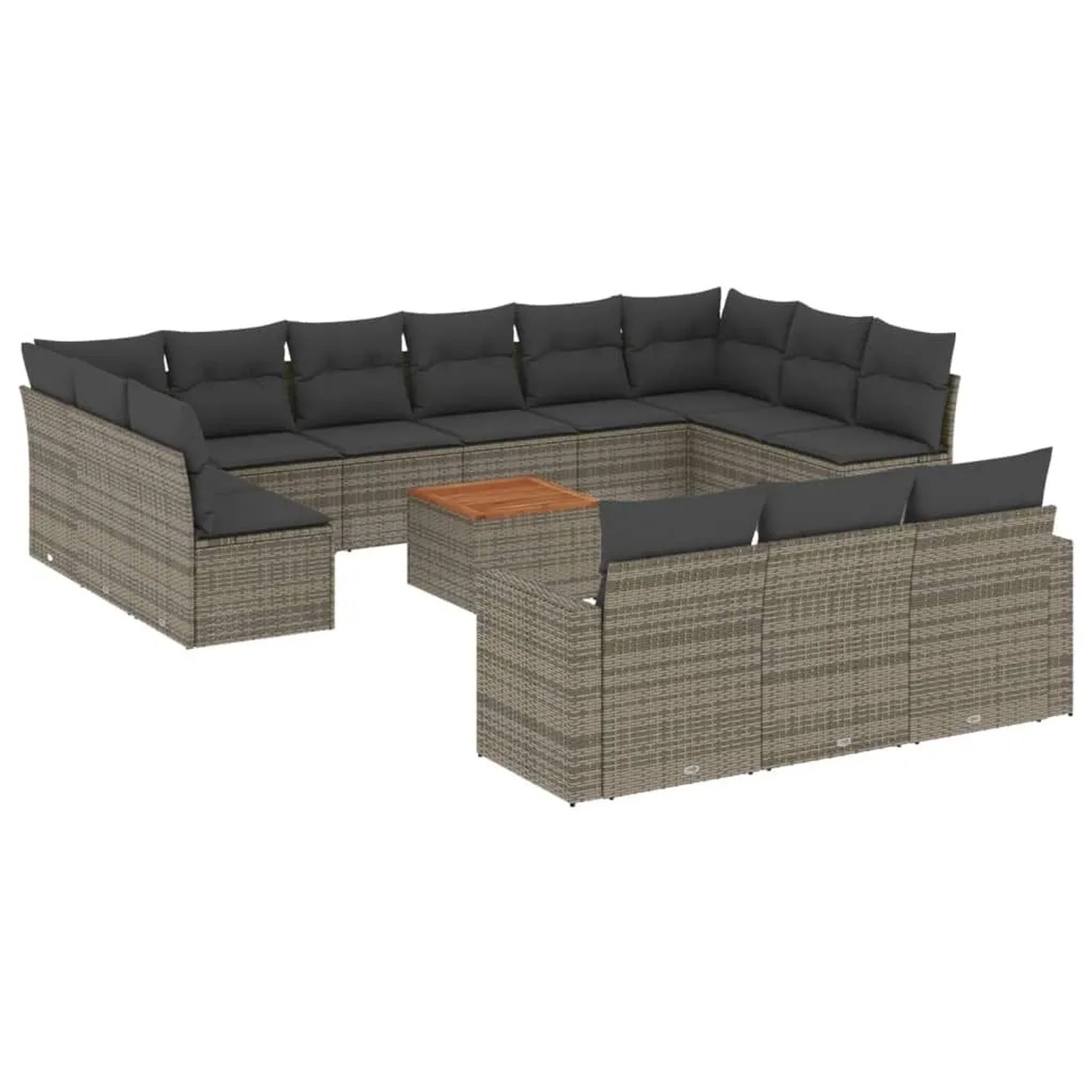 vidaXL 14-Tlg Garten-Sofagarnitur mit Kissen Grau Poly Rattan 3224366
