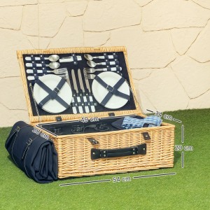 Outsunny Picknickkorb Weidenrute Keramik Naturholz 54L x 34B x 20H cm
