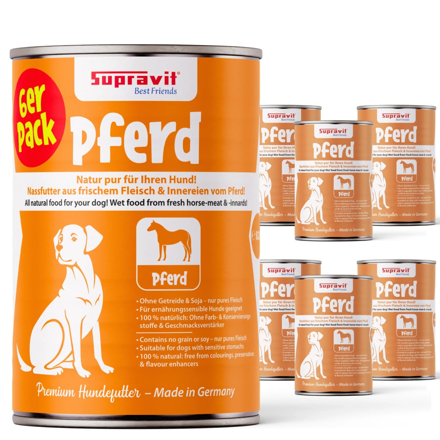 Supravit Nassfutter mit Pferd für Hunde (6 x 820g)