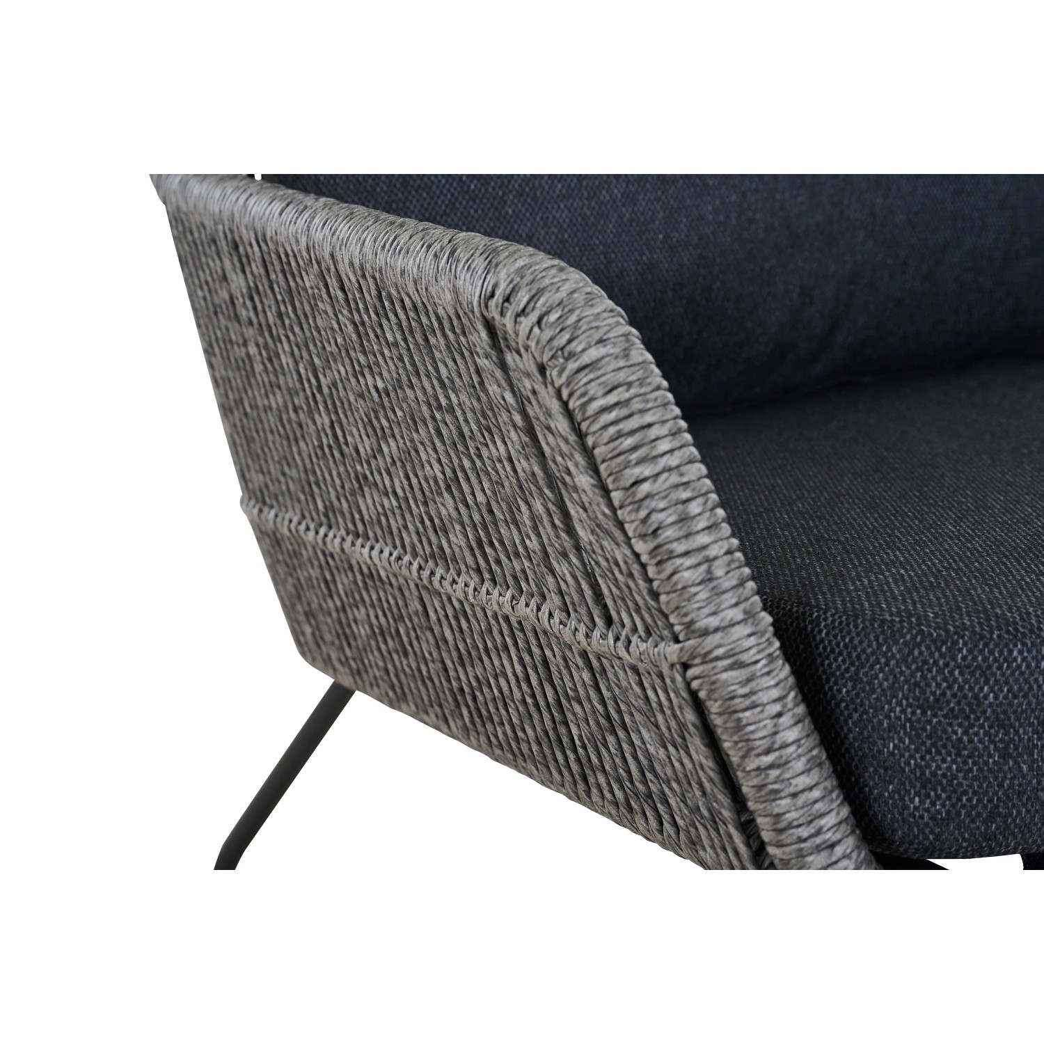 Detailansicht: Grauer Siena Garden Loungesessel Kansas mit Kordel und Kissen.