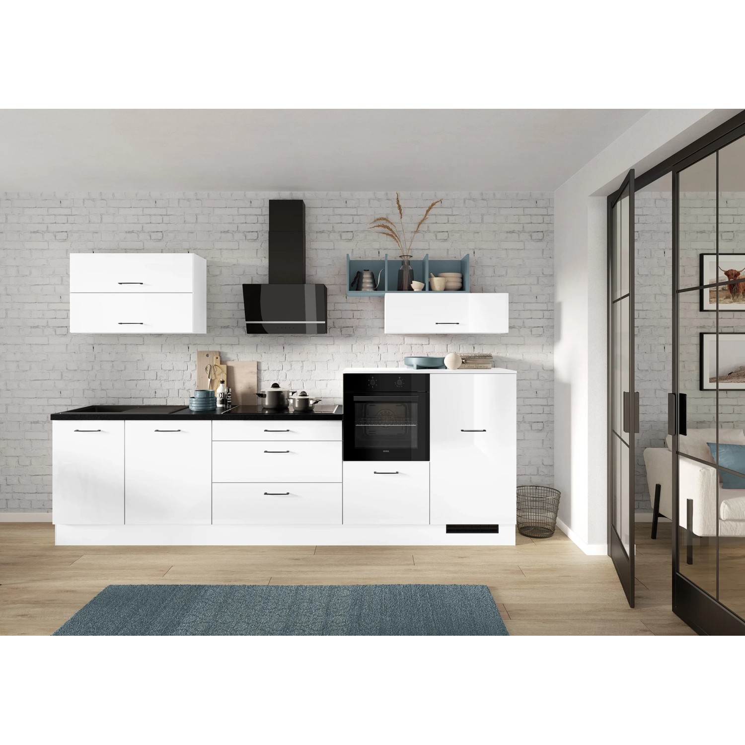 Impuls Küchen Küchenzeile IKZ1320LA 320 cm Weiß Hochglanz mit E-Geräten kaufen bei OBI