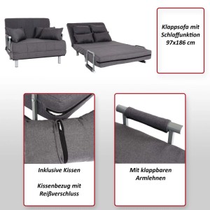 Schwarzer MCW Schlafsessel K29 aus Stoff mit Schlaffunktion und klappbaren Armlehnen.