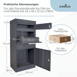 osoltus Paketbox XL Briefkasten Standbriefkasten mit Pflanzdach 117x50cm Anthrazit