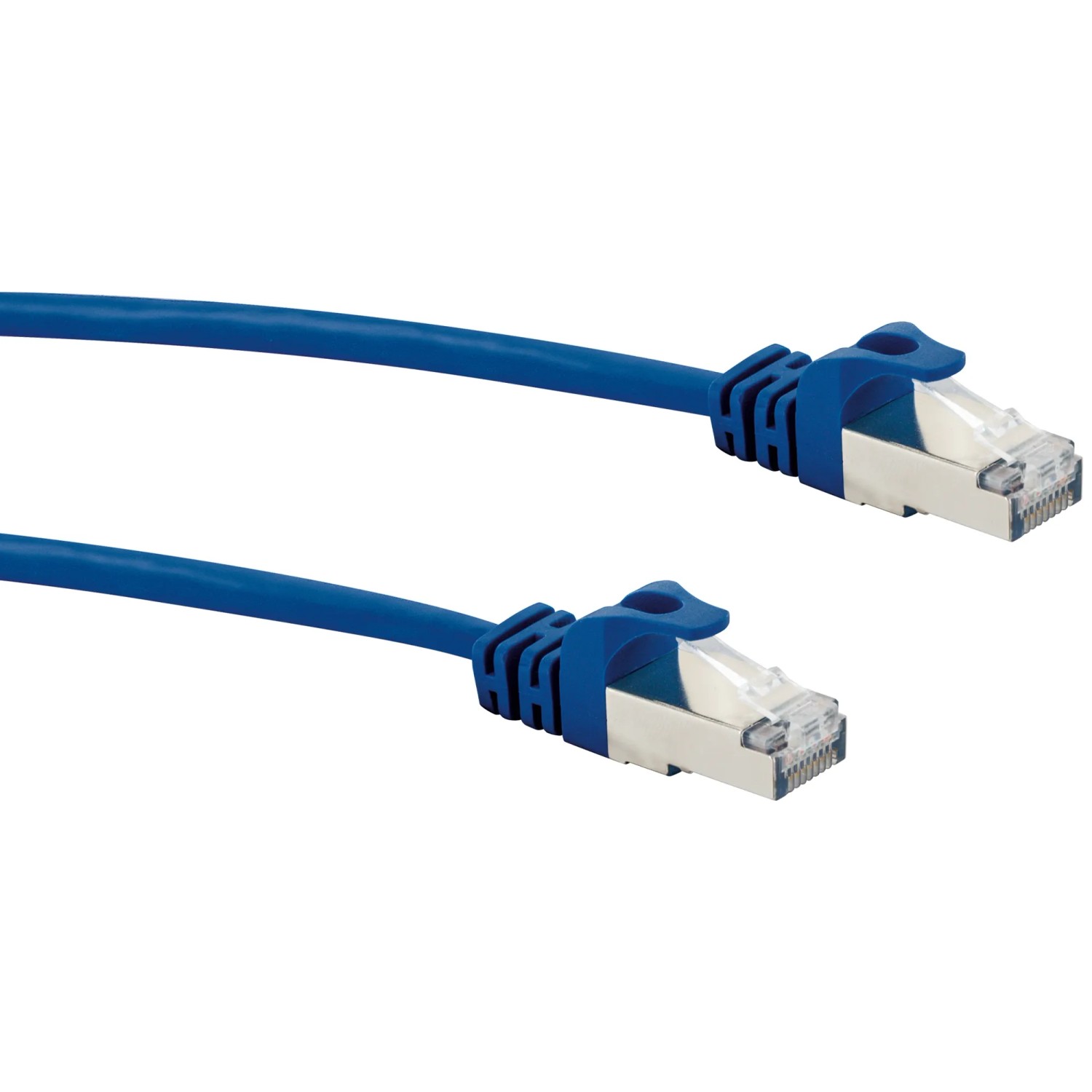 Blaues Schwaiger CAT 8 Netzwerkkabel, 2 m, mit RJ45 Stecker für Netzwerktechnik.
