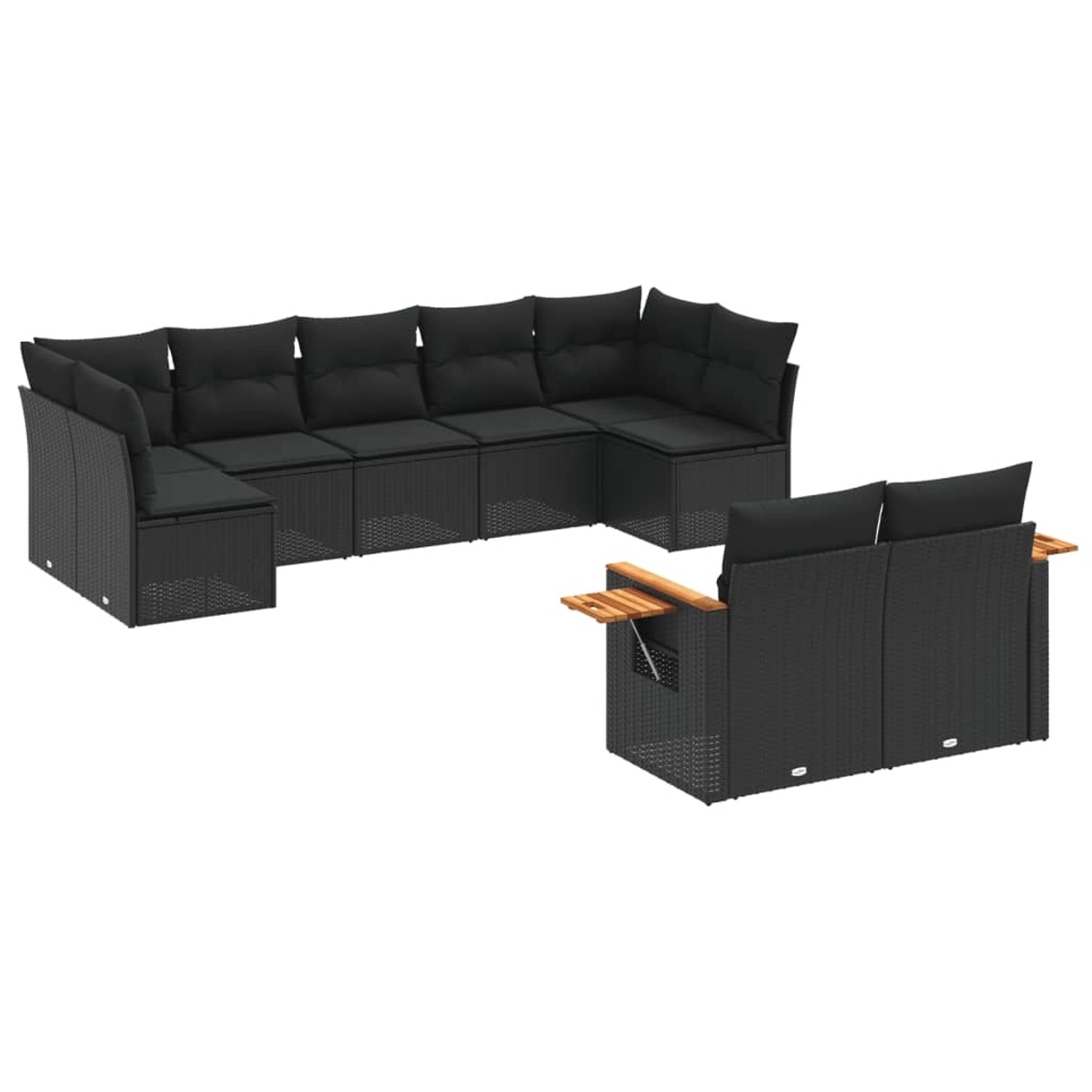 vidaXL 9-Tlg Garten-Sofagarnitur mit Kissen Schwarz Poly Rattan 3227126 günstig online kaufen