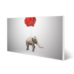 Weiße Magnettafel mit Elefant und roten Ballons als Wanddeko.