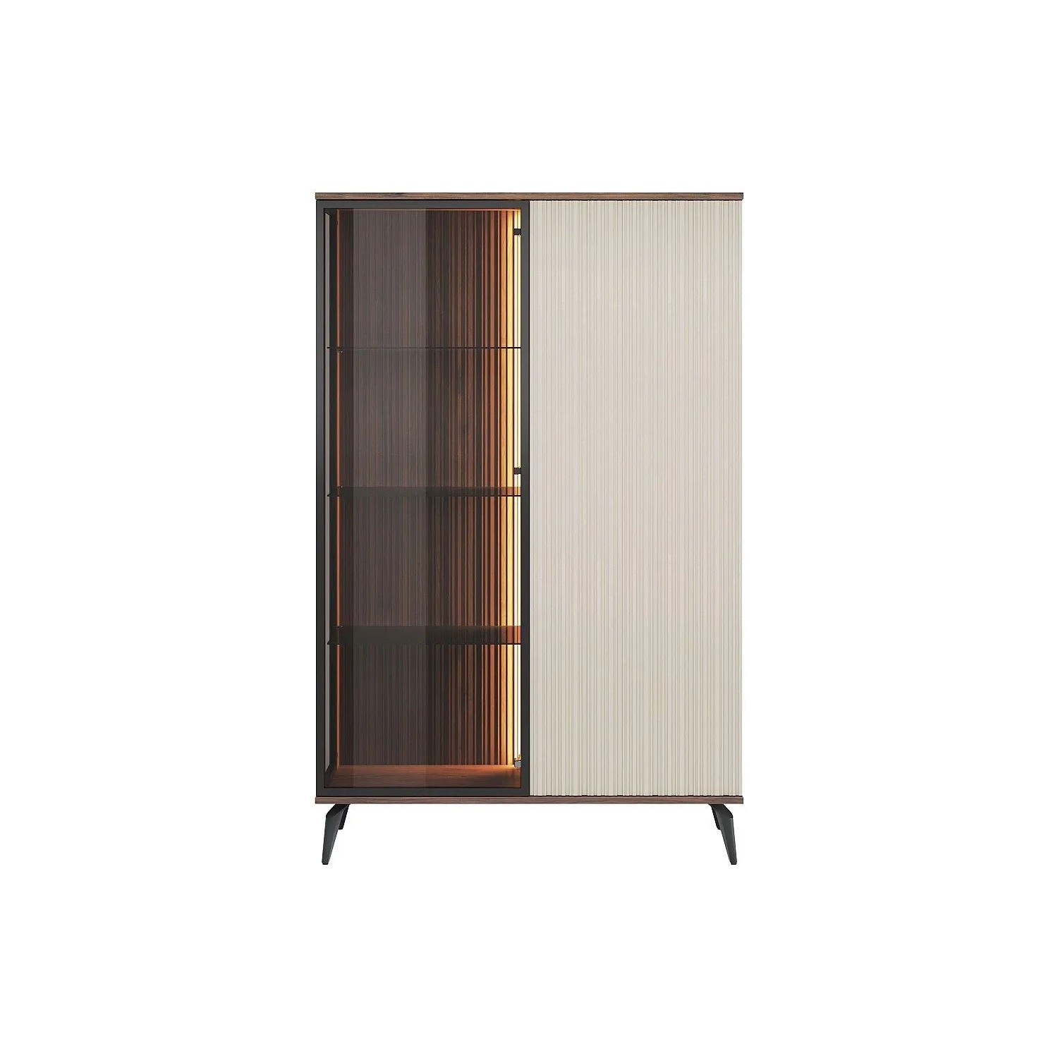 Vente-unique Vitrinenschrank Janeya Naturfarben Dunkel  Beige 103 cm