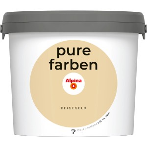 Eimer Alpina Wandfarbe Pure Farben Beigegelb, 2,5 l, matte Innenfarbe.