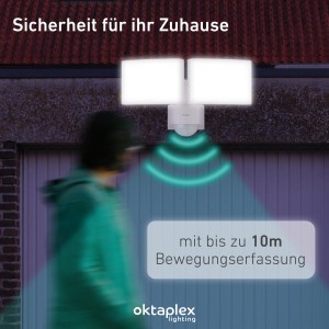 Oktaplex Außenstrahler mit Bewegungsmelder Warmweiß Außenwandleuchte Schwenkbar IP65 Weiß 40W 230V