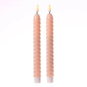 Marelida LED Stabkerzen Twist Tafelkerzen Gedreht Echtwachs 25cm Timer Hellrosa 2St