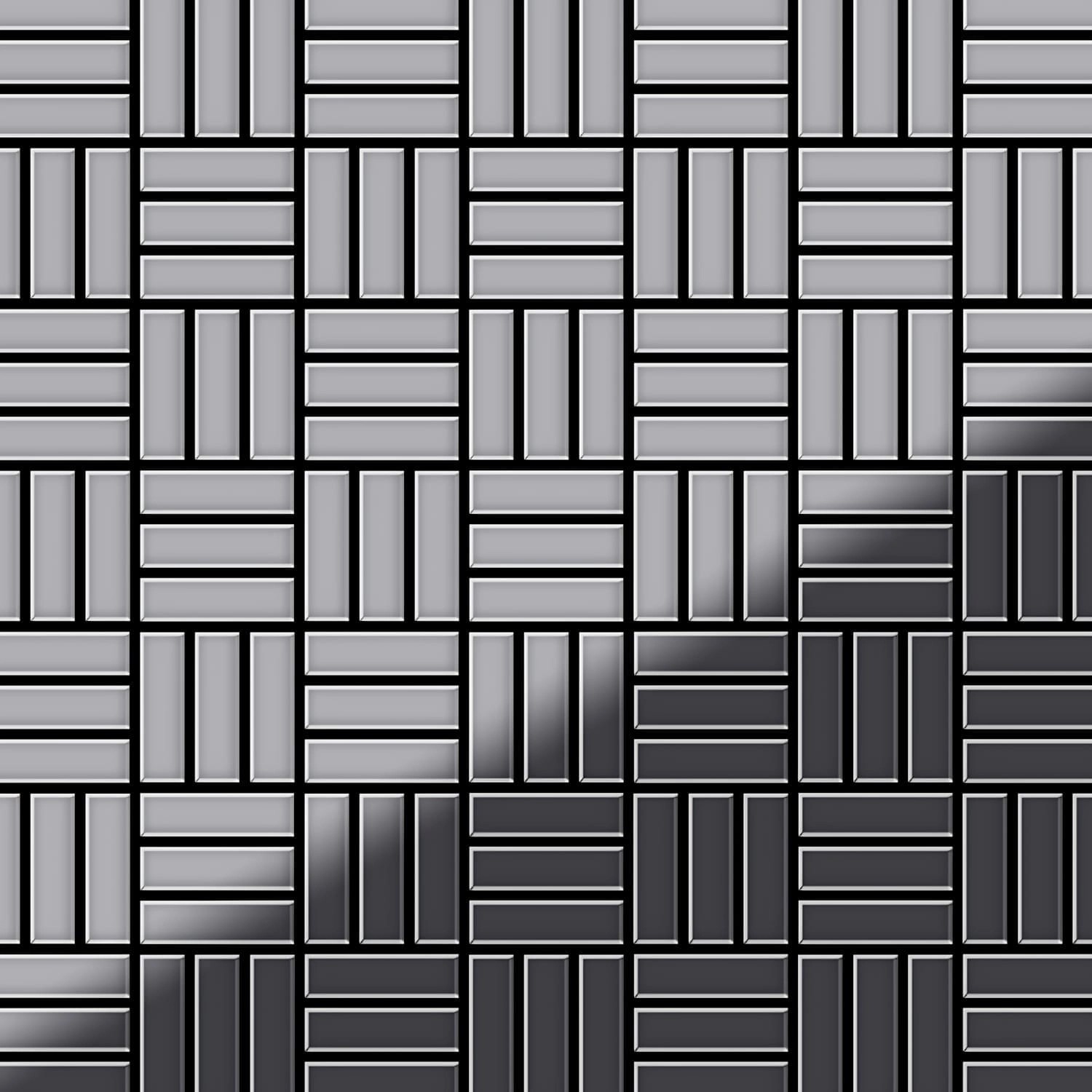ALLOY Mosaik Fliese Massiv Metall Edelstahl Hochglanz Grau 1,6mm Basketweav günstig online kaufen