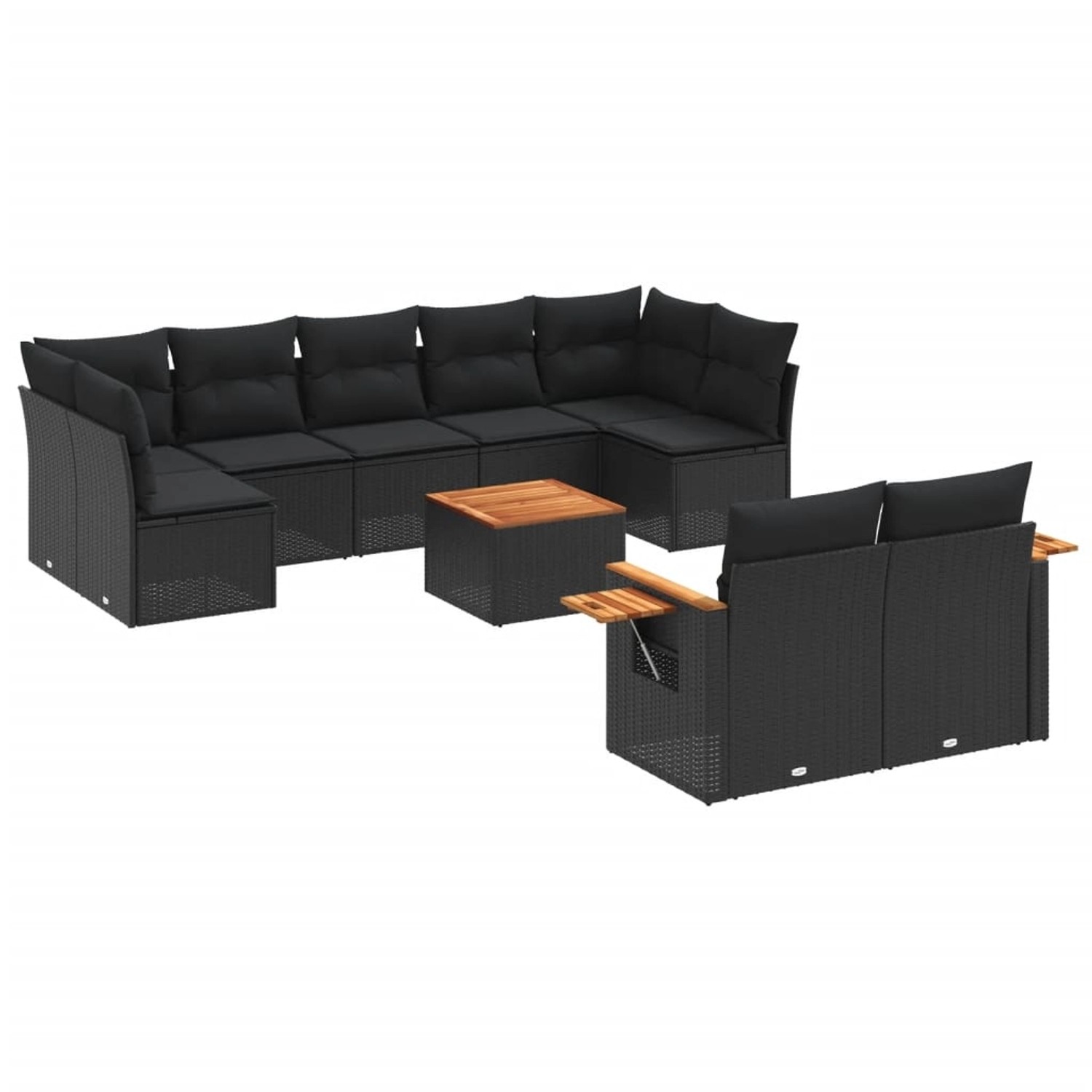 vidaXL 10-Tlg Garten-Sofagarnitur mit Kissen Schwarz Poly Rattan 3227133 günstig online kaufen