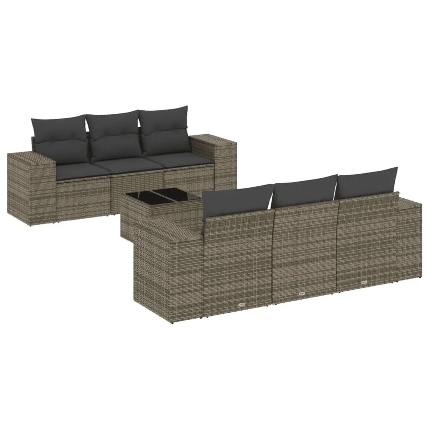 Thumbnail - vidaXL 7-Tlg Garten-Sofagarnitur mit Kissen Grau Poly Rattan 3222309