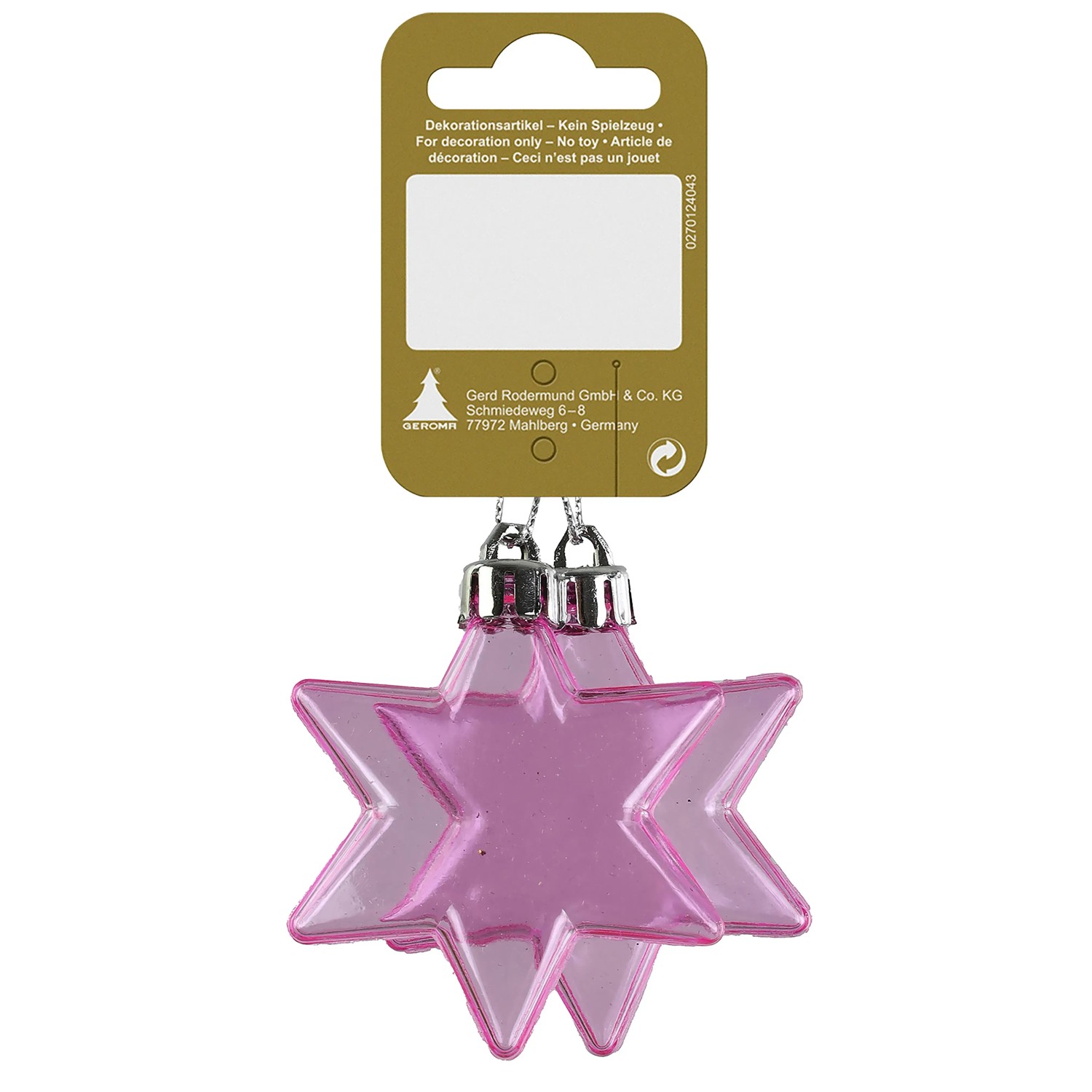 Weihnachts-Deko Sterne zum Hängen aus Kunststoff Ø 6 cm Rosa 2 Stück