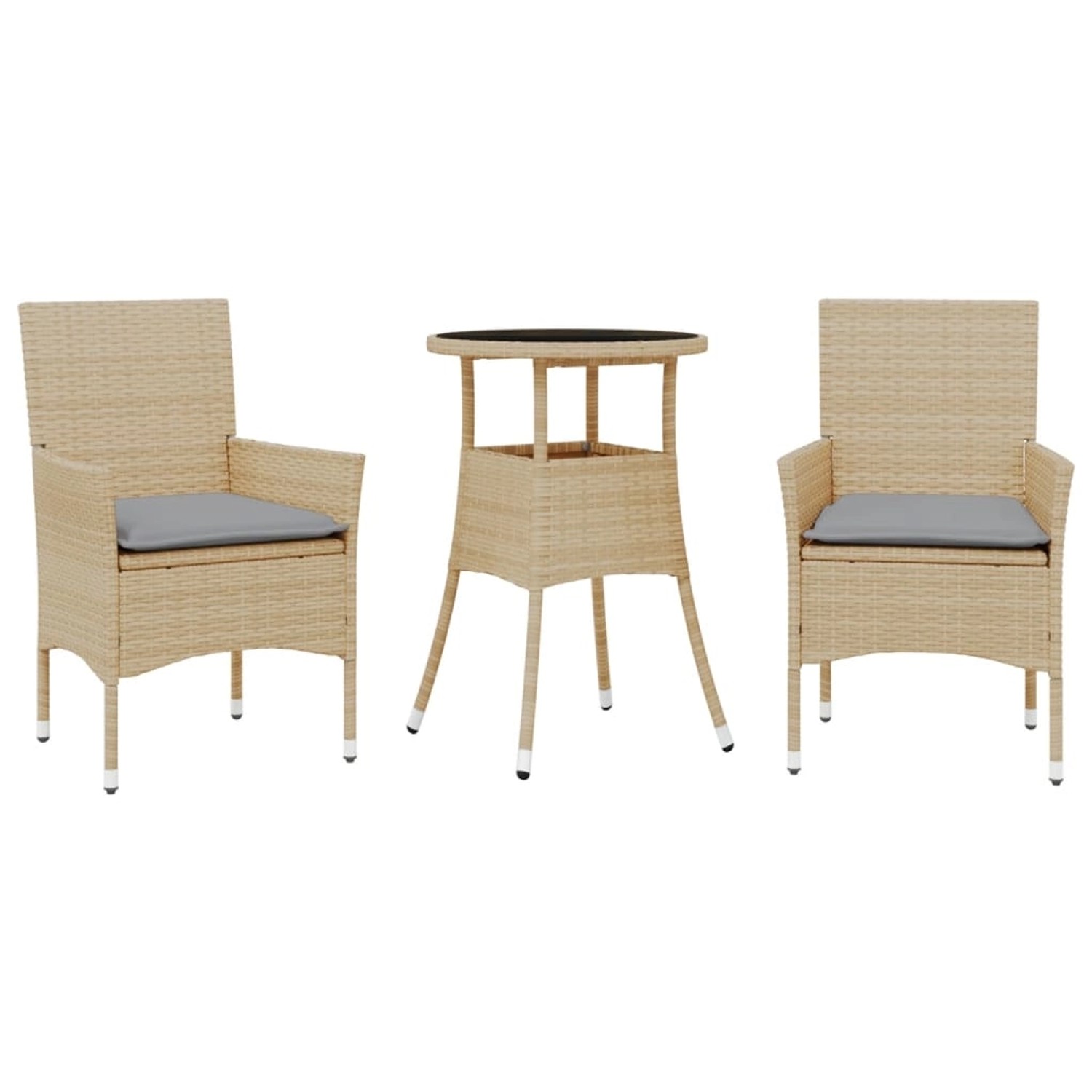 vidaXL 3-Tlg Garten-Essgruppe mit Kissen Beige Poly Rattan und Glas 3278623 günstig online kaufen
