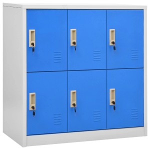 Schließfachschrank-Set, hellgrau/blau, 6 Fächer mit Schlössern, ideal für Büro & Schule.