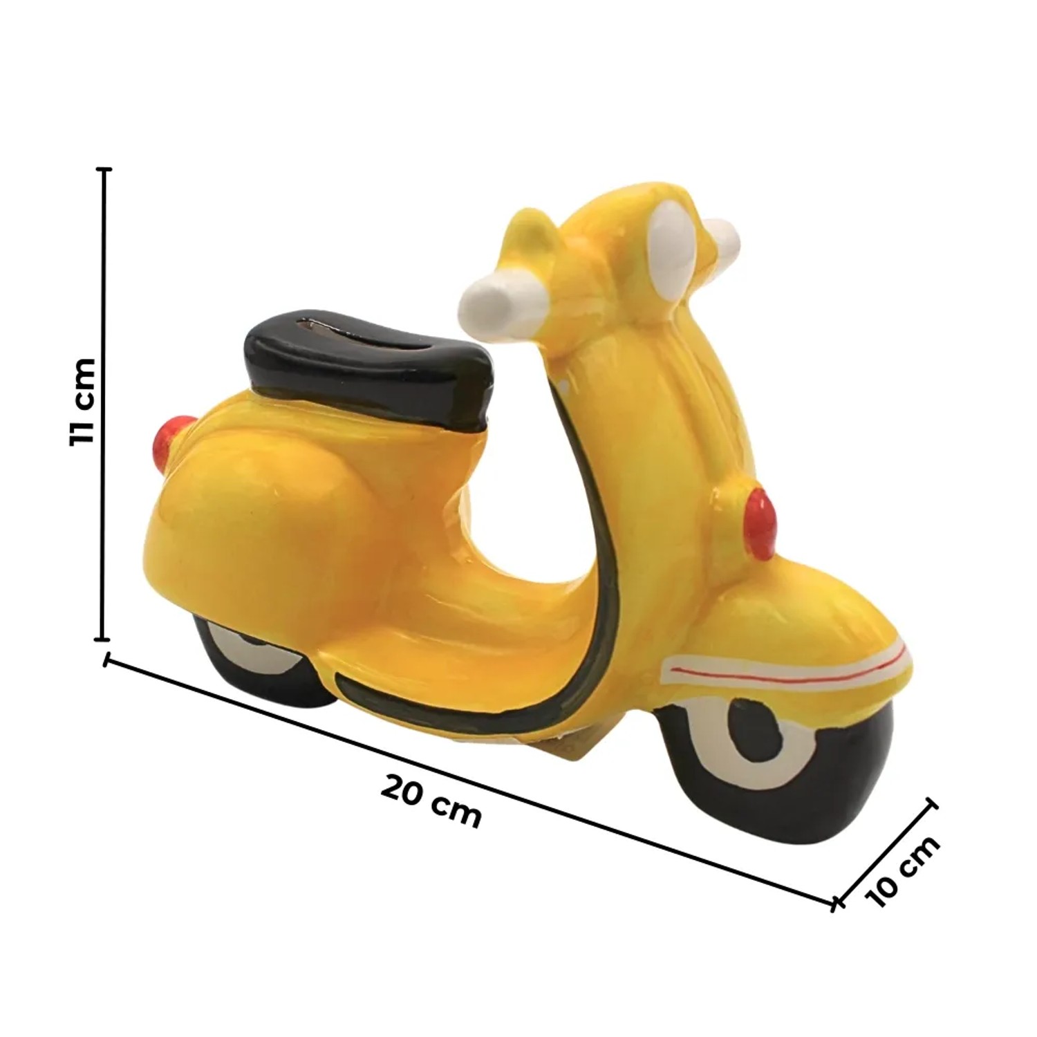 Dekohelden24 Sparfigur Führerschein Spardose Sparbüchse Spardose Rollerführerschein Sparschwein als Roller in Gelb aus Keramik L/B/H 20 x 10 x 11 cm_3
