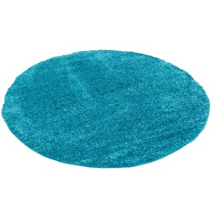 Runder, türkisfarbener Hochflor-Teppich Aloha von Pergamon, 200cm Durchmesser.