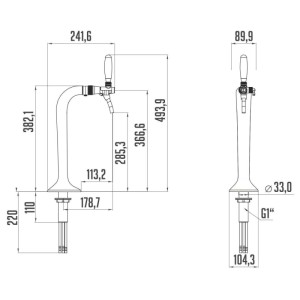 Ich-Zapfe Schanksäule Chrom 1- Silber Metall