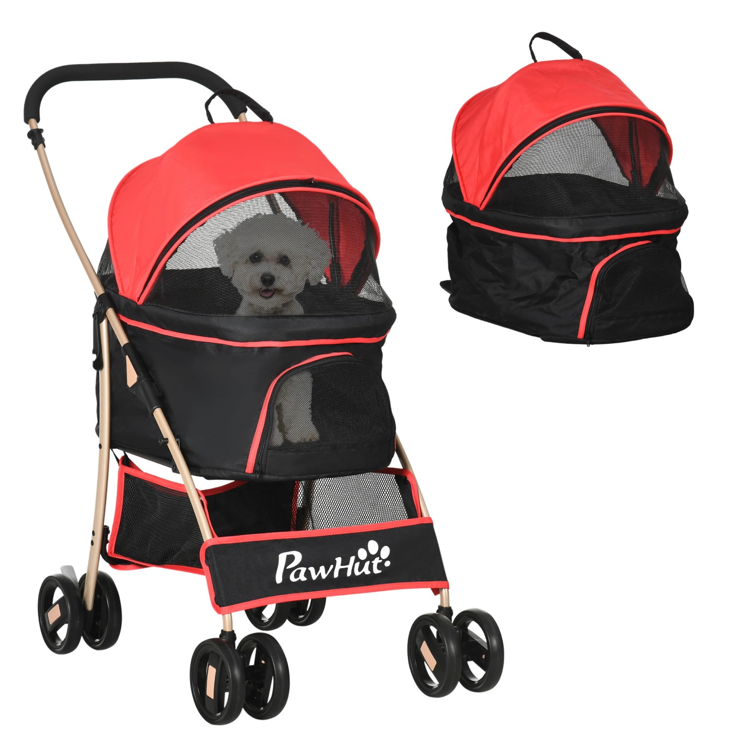 PawHut Hundewagen  Stahl Oxfordstoff Rot 82L x 49,5B x 98H cm