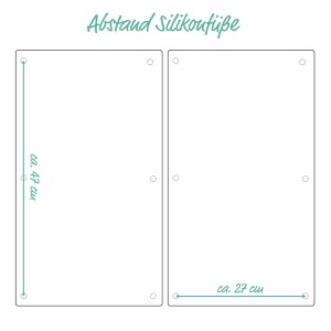 Skizze: Zeller Herdabdeckplatten-Set, 2-teilig, Schiefer-Optik, Maße der Silikonfüße.
