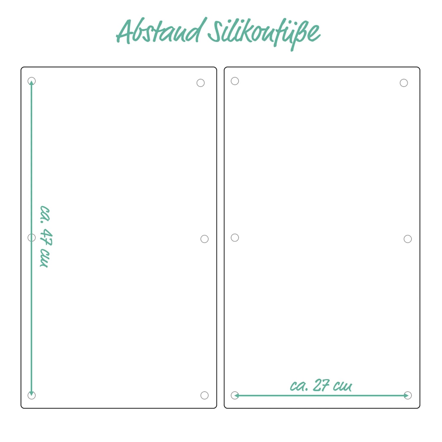 Skizze: Zeller Herdabdeckplatten-Set, 2-teilig, Schiefer-Optik, Maße der Silikonfüße.