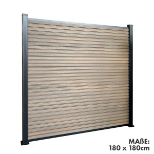 KARAT WPC Sichtschutzzaun Kronos Komplettset, 180x180 cm, Teak, mit Aluminium Pfosten.