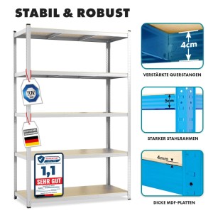 Verzinktes Schwerlastregal Lakota, 2er Set, mit 5 Böden und TÜV-Siegel. Ideal für Werkstatt und Lager.