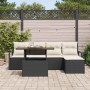 Schwarzes 6-tlg. vidaXL Garten-Sofa-Set aus Poly Rattan mit Tisch und Stauraum.