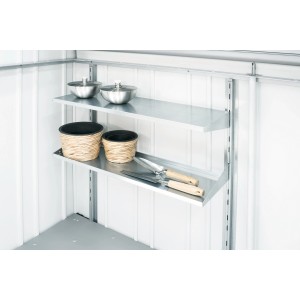 Biohort Regale-Set für StoreMax 190 mit 2 Stahlböden und Regalstehern zur Gartenordnung.