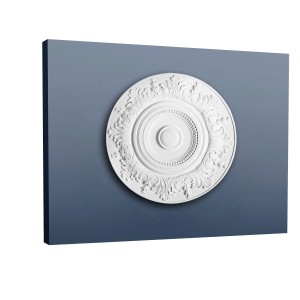 Weiße ORAC Decor Deckenrosette R17 LUXXUS mit Blätter-Dekor, 47 cm Durchmesser.