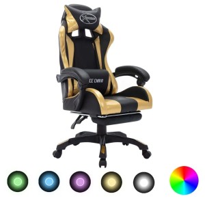 vidaXL Gaming-Stuhl mit RGB LED-Leuchten Gold und Schwarz Kunstleder 288008