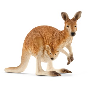 Detailgetreue Schleich Wild Life Känguru Figur mit Jungtier im Beutel.