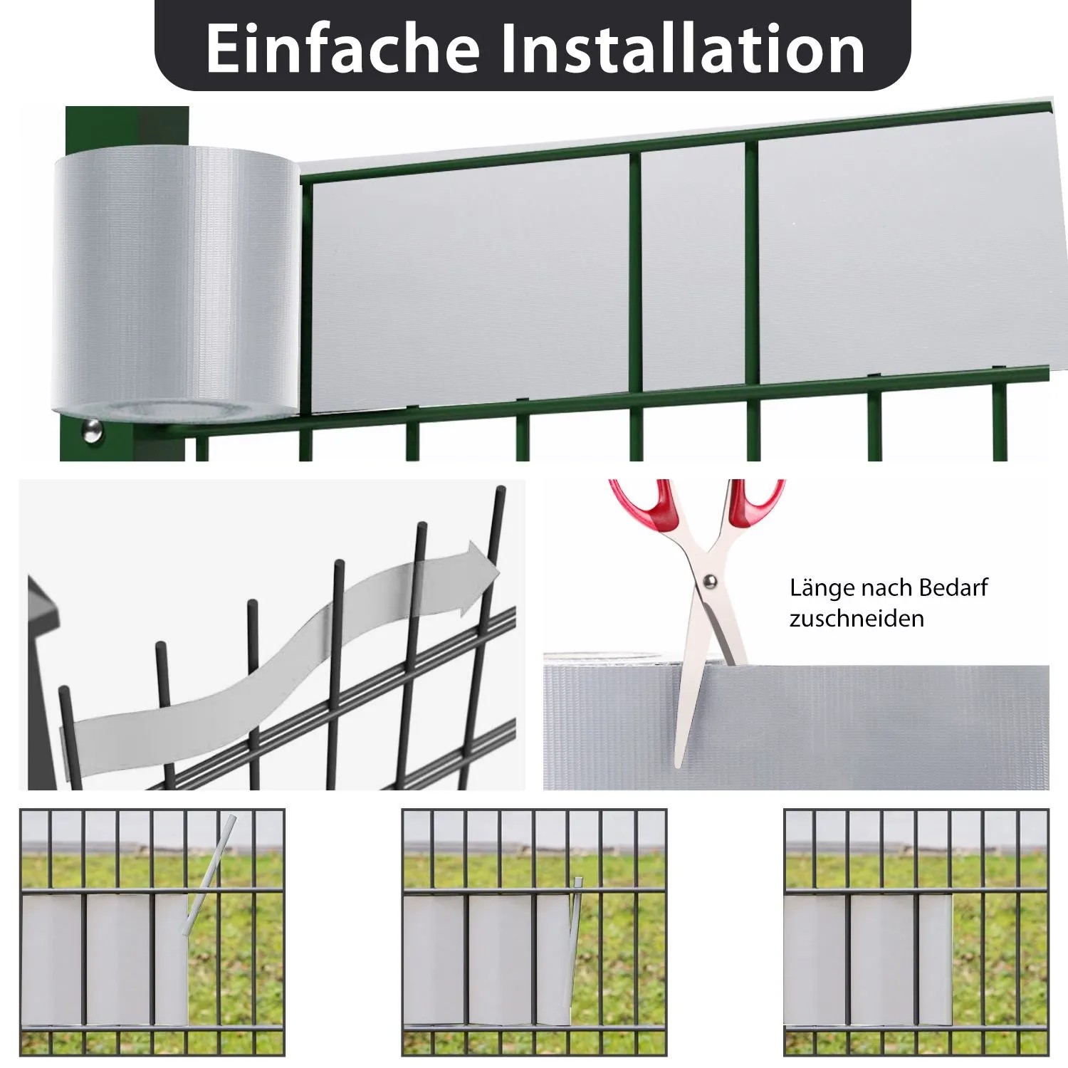 Sekey PVC Sichtschutzstreifen Grau 35m für Doppelstabmatten, Montageanleitung.