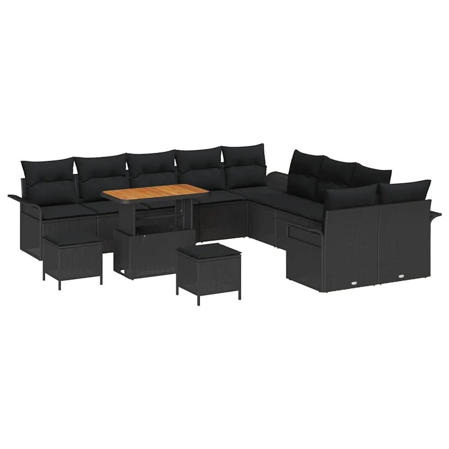 vidaXL Garten-Sofa-Set mit Kissen mit Speicher 13-Tlg Schwarz 3364144