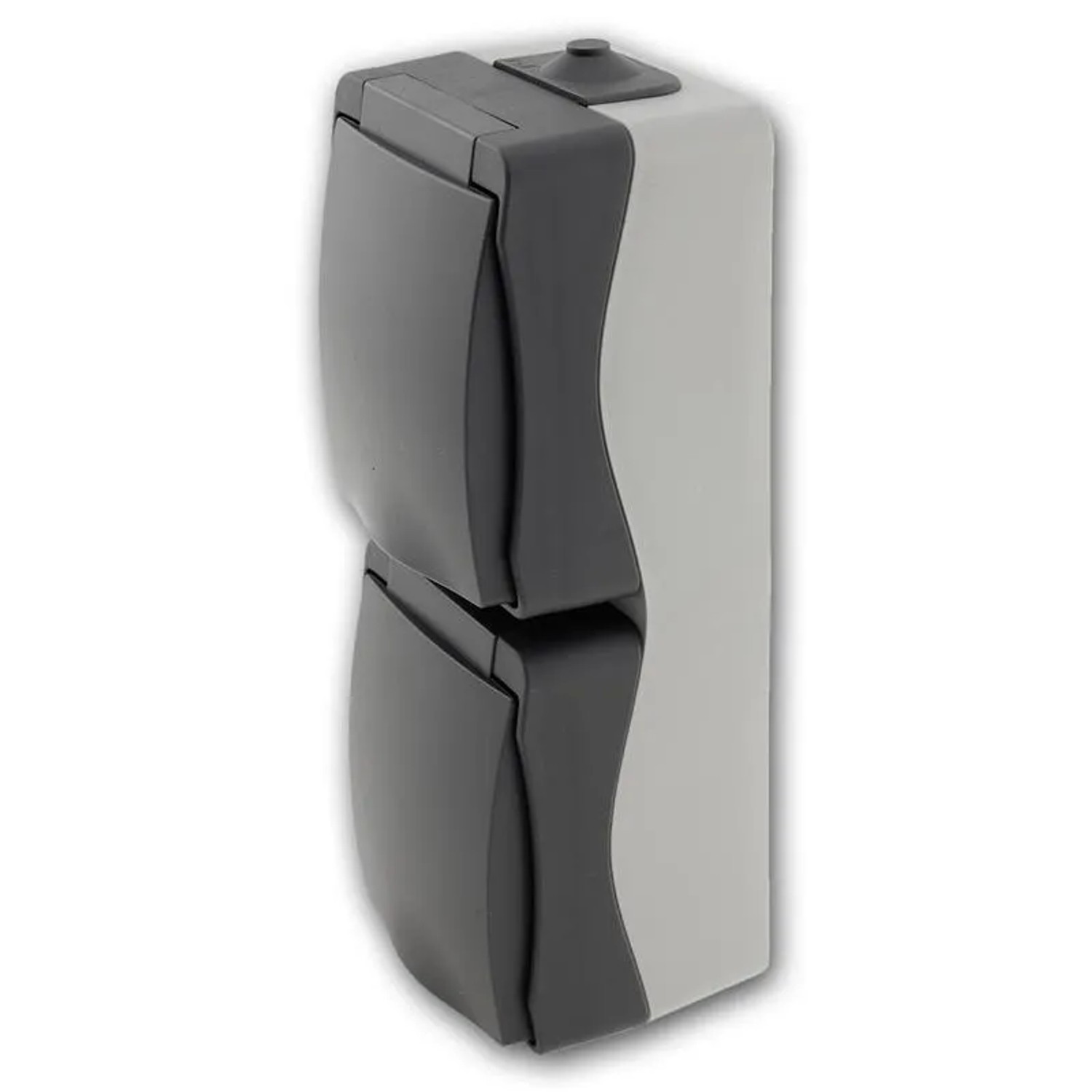 ChiliTec NUQUI Feuchtraum Doppelsteckdose vertikal IP54, hellgrau/grau, Aufputz.