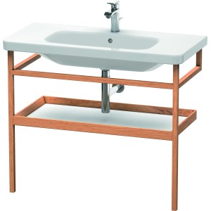 Duravit Handtuchhalter mit Ablage, Eiche massiv, Basalt matt, unter Waschbecken montiert.