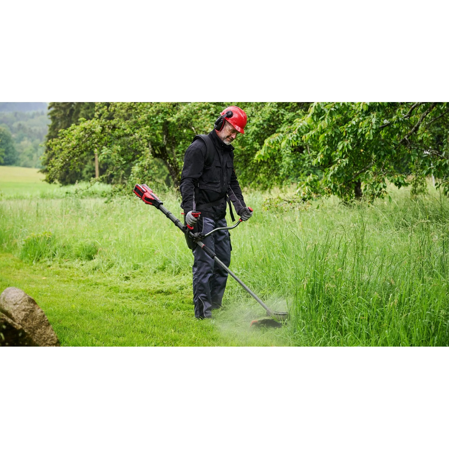 Einhell Akku-Sense GP-BC 36/430 Li BL-Solo im Einsatz beim Trimmen von Gras.