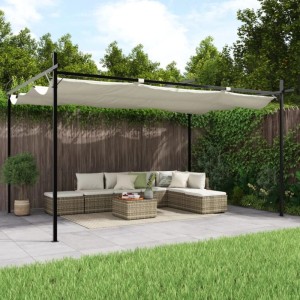 DELUKE Terrassenüberdachung Mit Schiebedach OLIMP Creme 395x292x230cm Pergola Garten Pavillon Rankhilfe Sonnenschutz Gartenpergola